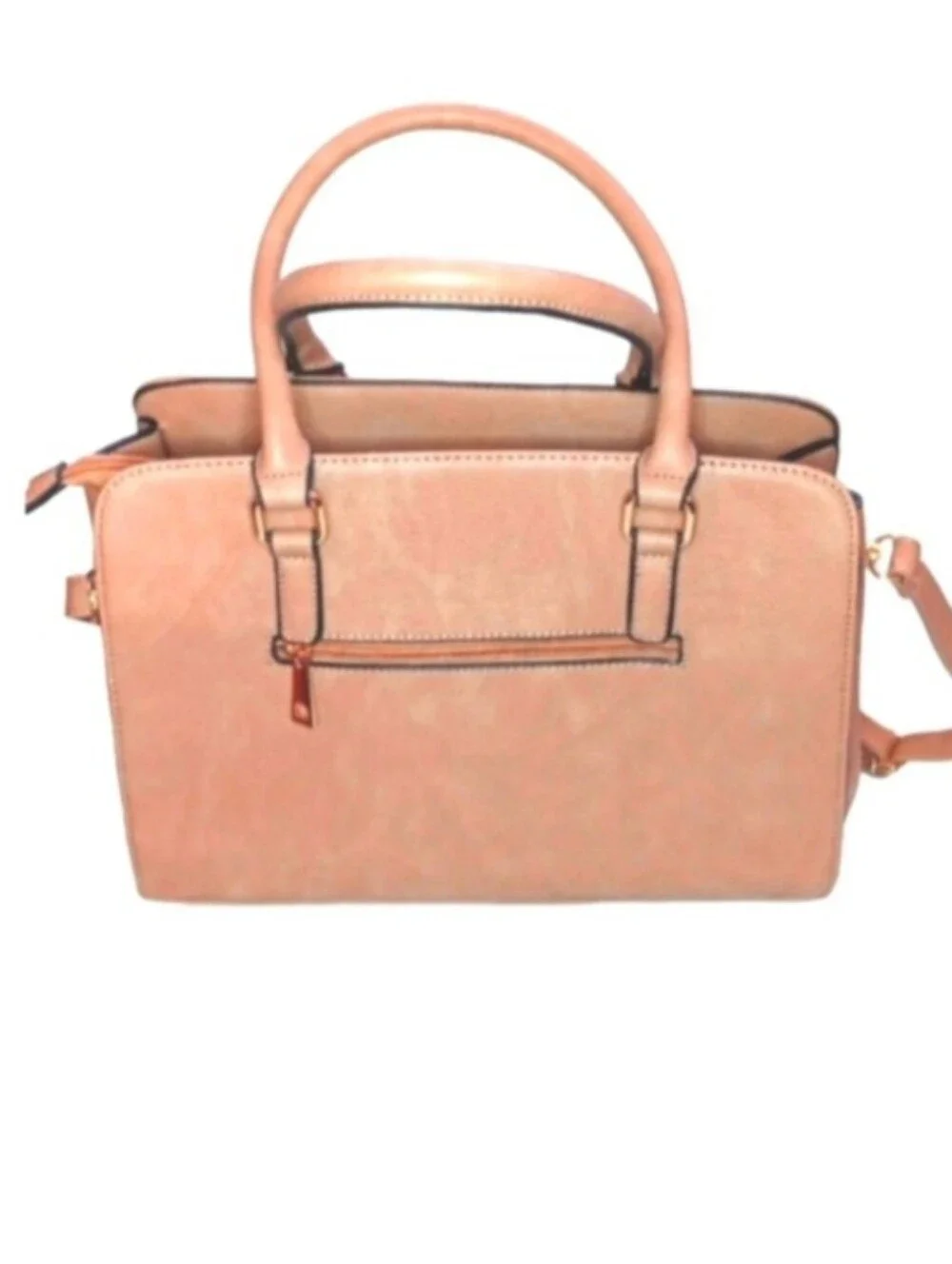 Faux Leather Large Camel Satchel Shoulder Bag | Patchwork